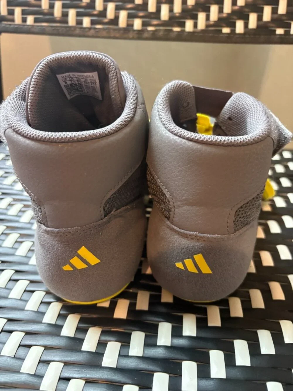Adidas HVC 2 Youth Wrestling Shoes Gray Yellow High Top Size US 8